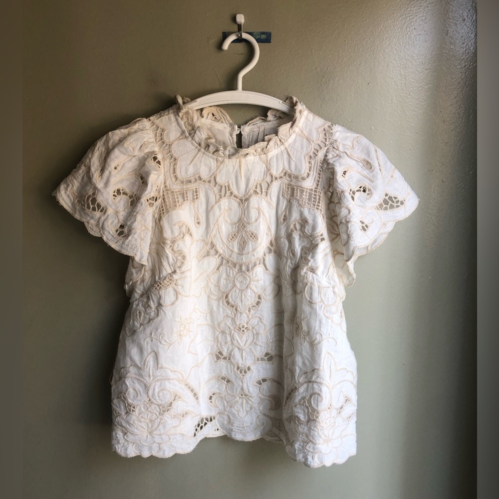 NWT! Anthrologie The Lainie High-Neck Lace Cutwork Blouse Size: XS
